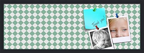 PinPix 36x12 inch Cork Bulletin Board. This Decorative Framed Pin Board Comes with Diamond Pattern in Green and White Design and Satin Black. Ideal for Home, Office Decor or School (PinPix-330) by PinPixBulletinBoards