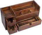 Rustic Brown Wooden Desktop Organizer Drawers Removable Office Supplies Torched Wood Storage Cabinet Caddy Box Stationery Pencil Slots Mail Holder Notes Accessories Home Makeup Tools Cosmetics - Image 3