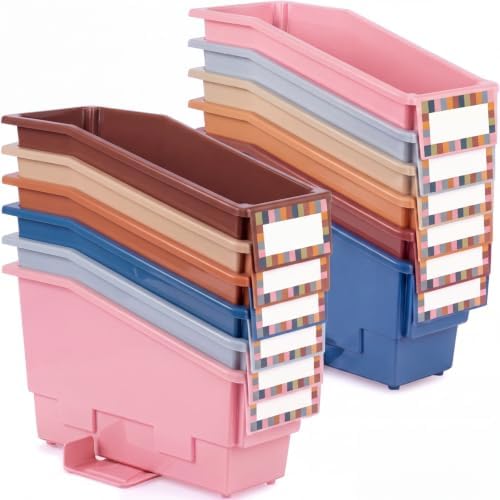 Geetery 12 Pack Non-Tip Book Bins with Stabilizer Wings,lables, Boho by Geetery