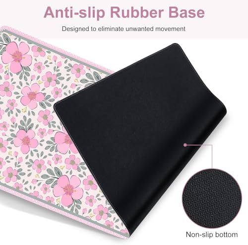 Floral Desk Mat, 4in1 Large Mouse Pad with Wrist Rest, Cute Desk Matt for Desktop, Deskpad Mat, Anti-Slip XXL Computer Ergonomic Mousepad with Wrist Support for Keyboard and Mouse I Pink Flowers - Image 7