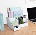My Space Organizers Marble Desk Organizer For Office Supplies And Accessories - 9 Sections - Pencil Pen Holder Storage - Desktop Organization Decor Essentials (White Grey Marble) - Image 5