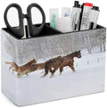 PU Leather Multi-Compartment Pen Holder Desktop Organizer Pencil Cup Storage Caddy for Office Home Supplies Winter Horse Print in Snowy Forest by Unknown