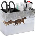 PU Leather Multi-Compartment Pen Holder Desktop Organizer Pencil Cup Storage Caddy for Office Home Supplies Winter Horse Print in Snowy Forest by Unknown