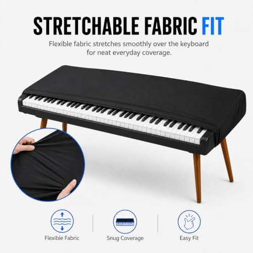 88 Key Keyboard Cover for Kawai ES520 2020-2026, Stretchy Dust Cover with Adjustable Cord for Digital Piano, Electric Keyboard, Studio and Daily Practice - Image 4