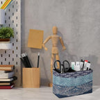 PU Leather Multi-Compartment Pen Holder Desktop Organizer Pencil Cup Storage Caddy for Office Home Supplies Boho Paisley India Bohemia Dark Navy - Image 6