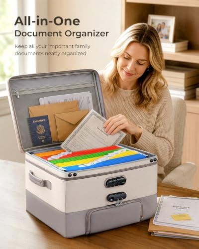 DEEGO Fireproof Document Box with 2 Locks, 10 Hanging File Folders - Image 2