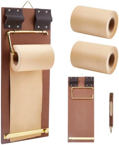 Refillable Hanging Notepad with Cutter and Pen for Wall Vintage Clipboard Memo Board Kraft Paper Roll Wooden Note Paper Dispenser Mounted Paper Holder for to-do List Home Office(Burlywood) by QUALITYCALFOVERA