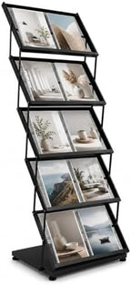 Foldable Magazine Display Rack Floor Standing 5 Pockets Brochure Stand Catalog Literature Holder with Wheels, Metal Newspaper Catalog Holders for Office Store Exhibition and Events by Focusonhomelifeandhealth