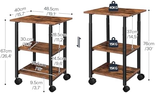 HOOBRO Printer Stand, 3-Tier Industrial Under Desk Printer Cart with Shelf, Mobile Heavy Duty Storage Rack on Wheels for Home, Office Rustic Brown and Black BF03PS01G1 - Image 4