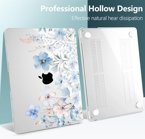 DONGKE for MacBook Air 13 Inch Case M5 2026 M4 2025 M3 M2 2024-2022 A3449 A3240 A3113 A2681, Plastic Hard Shell & Keyboard Cover & Screen Film for MacBook Air 13.6 Inch Case - Blue Flowers - Image 5