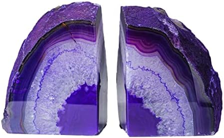 AMOYSTONE Purple Agate Bookends, Heavy Book Stoppers for Large Hardcover by AMOYSTONE%C2%AE
