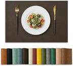 Artoid Mode Coffee Faux Leather Placemats Set of 8, 12x18 Inch Waterproof Wipeable Heat Resistant Vinyl Place Mats, Reversible Table Mats for Kitchen Dining Decor by ArtoidMode