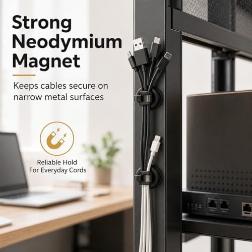 Magnetic Zip Tie Mounts 22mm, 50 Pack Cable Tie Mount Bases with 200 Zip Ties, Heavy Duty Cable Clips for Wire Management, Magnet Cord Holder Organizer for Desk, PC, Home Office - Image 2