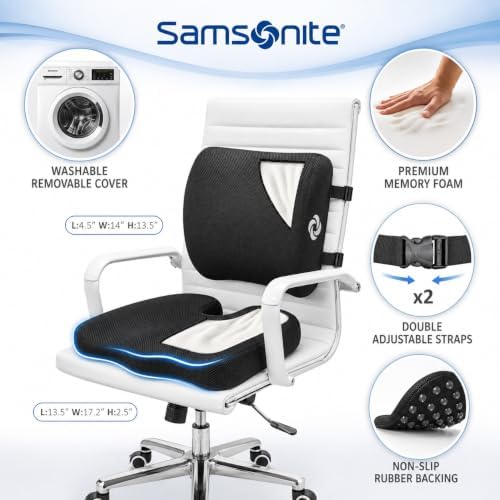 Samsonite [2-in-1 Ergonomic Seat Cushion and Lumbar Support Cushion Combo, Memory Foam Office Chair for Back Support and Car Seat Pillow - Image 5