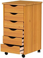 Jela-USA Solid Pine Wood 6 Drawer Rolling Cart, Honey Pine - Image 5