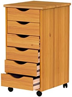 Jela-USA Solid Pine Wood 6 Drawer Rolling Cart, Honey Pine - Image 5