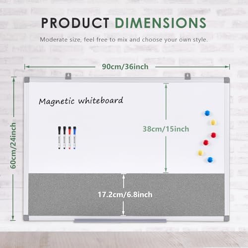 SWANCROWN White Board Bulletin Board Combo, 36 x 24 inches, Aluminum Frame - Image 2