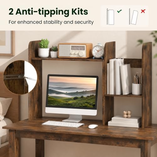 GIANTEX Extendable Desktop Bookshelf, Dorm Desk Hutch (Rustic Brown) - Image 6