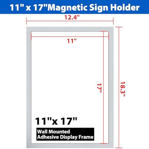 10Packs Magnetic Sign Holder, 11x17 Self Adhesive Display Frame with Strong Magnetic Frame and Clear PVC for Office Store Home Door Window Refrige Magnetic Paper Holder, Silver - Image 3