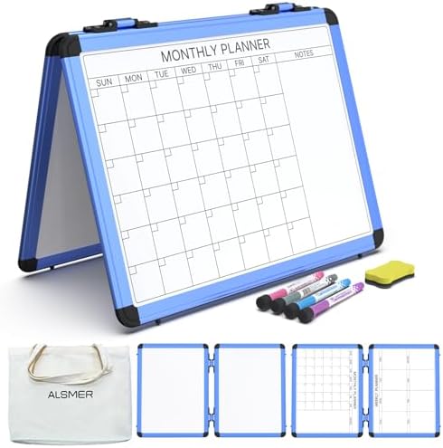 4 Sided Foldable Whiteboards Calendar, 17"x13" Desktop Whiteboard, Integrating with Monthly and Weekly Planner, Multi-Functional Whiteboard Suitable for Home, School and Office. by ALSMER