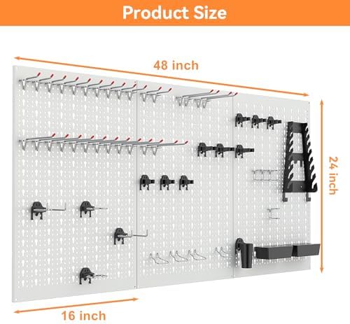 WALMANN Metal Pegboard, Tool Organizer Boards with Hooks, 24x48 in - Image 3