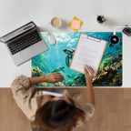 Heated Desk Pad Large Mouse Pad 23.6 x 14.1 inch with 3 Levels Heating & Auto Shut-Off Warm Mouse pad PU Leather Computer Mousepad for Home Office Work - Sea Turtles in The Ocean - Image 7