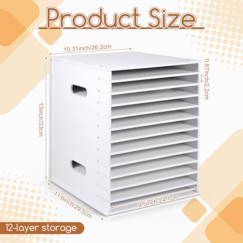 12 Tier 9" x 11" Scrapbook Paper Organizer, White Desk File Organizer with Adjustable Shelves, Desktop File Sorter Storage, Wide Document Holder Cabinets for Desk Home Office - Image 2