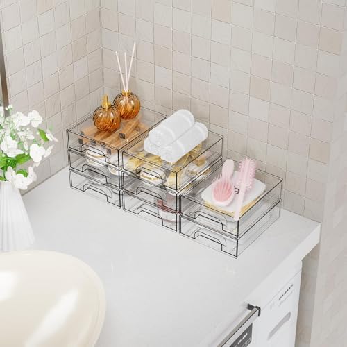 Yieach 2.2'' Tall Acrylic Clear Stackable Storage Drawer Organizer,8 Pack Desk Organization and Storage,Plastic Office Supply Organizer,Drawer Storage Organizer for Makeup,Accessory,Pen,Art Crafts - Image 2