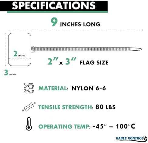 Kable Kontrol Cable Marker Identification Zip Ties 9 Inch 100 Pcs – Green - Image 2