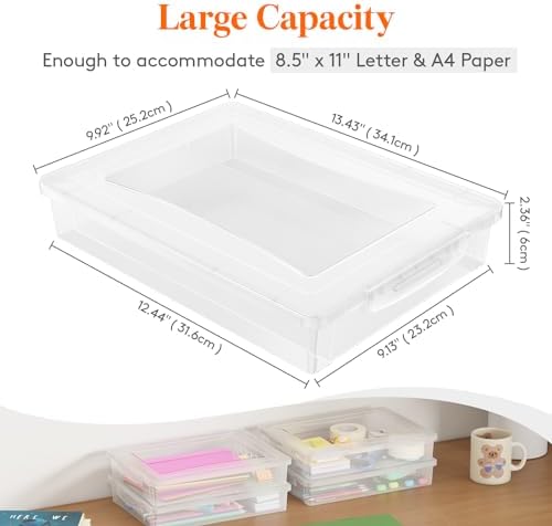 Lifewit 6 Pack Paper Organizer Storage, 12x9 Multi-Purpose Plastic File Box with Latching Lids, Containers for A4, Letter, Scrapbook, Document, Magazine, Art Supplies, Clear - Image 2