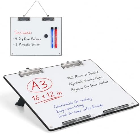TOWON A3 Desktop Dry Erase Board with Adjustable Stand, Black Back by TOWON