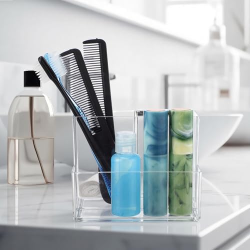Sabary 12 Pcs Acrylic Pencil Holder with 3 Compartments, Clear Desktop Pen and Sticky Note Holder Makeup Brush Organizer Cup for Desk Home Vanity Office Classroom Stationery Supplies - Image 5