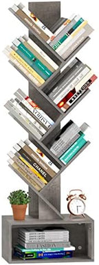 Yoobure Tree Bookshelf - 6 Shelf Retro Floor Standing Bookcase, Tall Wood Book Storage Rack for CDs/Movies/Books, Utility Book Organizer Shelves for Bedroom, Living Room, Home Office, Grey by Yoobure