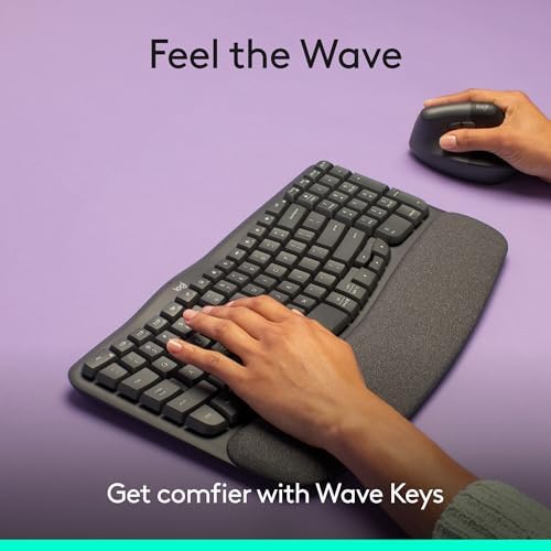 Logitech Wave Keys Ergonomic Wireless Keyboard with Palm Rest - Graphite - Image 2