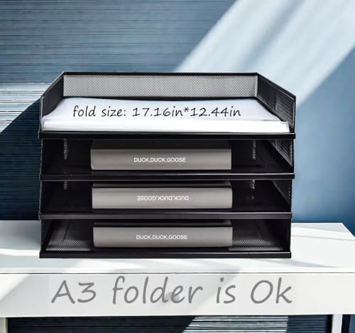 A3 Metal Letter Tray, 2pcs/4pcs/6pcs, Stackable Paper Tray, Metal Mesh Desktop Organizer, File Document Storage Rack for Home, Office, School, Black/White, Horizontal/Vertical (2, Horizontal,Black) - Image 3