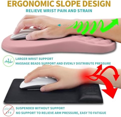 Hokafenle 2 in 1 Ergonomic Mouse Pad Wrist Support & Wrist Rest for Computer Keyboard Set, with Relieve Carpal Tunnel Pain Massage Bulge and Full Memory Gel Design (2In1 Set, Pink) - Image 5