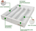 Expandable Bamboo Kitchen Drawer Organizer for Cutlery and Utensils, Adjustable Bamboo Wood Cutlery Tray in Drawer for Flatware and Silverware in Kitchen, (White) - Image 5