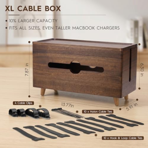 Extra Large Cable Management Box，Wood Cable Organizer Box,Power Strip Box & Organizer for Power Strip, TV Wires & Desk Cable Storage,Hide Desk Cord and Floor Cables - Image 2