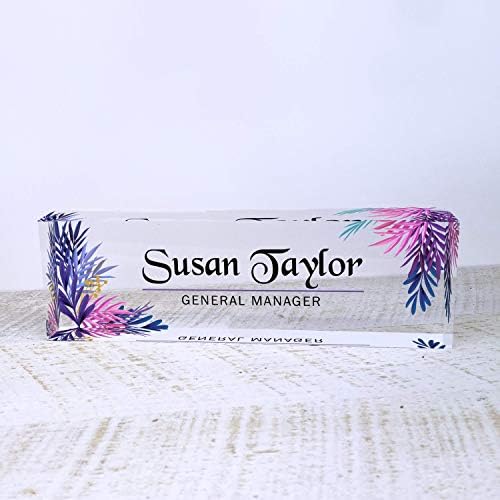 Artblox Office Desk Name Plate Personalized | Custom Name Plates for Desks | Leaf Purple Design On Clear Acrylic Glass | Office Desk Decor - (8" x 2.5") - Image 2