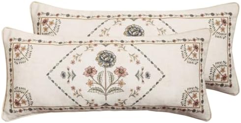 ISAENNE Designer Linen Throw Pillow Cover,Set of 2,28"x12"-Cornucopia B by Isaennehomedecoration