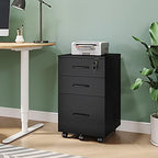 Panana 3 Drawer Wood Mobile File Cabinet, Under Desk Storage Drawers Small File Cabinet for Home Office (Black) - Image 4