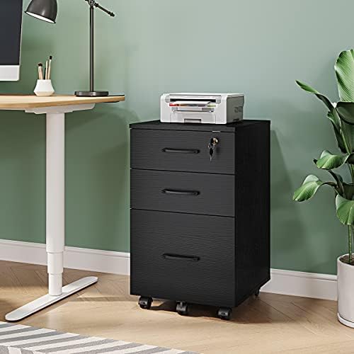 Panana 3 Drawer Wood Mobile File Cabinet, Under Desk Storage Drawers Small File Cabinet for Home Office (Black) - Image 4