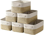 TheWarmHome Storage Basket for Shelves - 12x8x5.2 inch Small 6 Pack Collapsible Storage Bin for Closet with Handles, Fabric Storage Cubes for Cloth Organizer Gift Toy Decorative (White & Khaki) by TheWarmHome