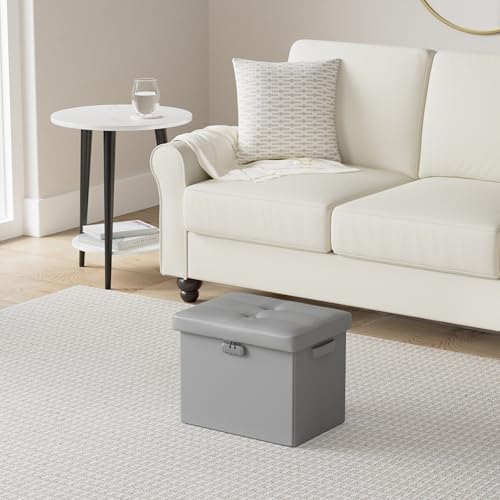 DocSafe Storage Ottoman with Lock,Fireproof Folding Ottoman Foot Rest Stool Storage Chest with Storage Safe for Important Documents,Waterproof 17 Inches Short Ottoman Foot Stool with Handles,Grey - Image 2