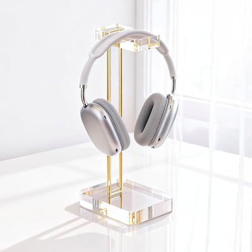 Headphone Stand Headset Holder for Desk, Solid Christal-Clear Acrylic with Gold Hardware Earphone Hanger for Gaming Room Office Accessories by Unknown