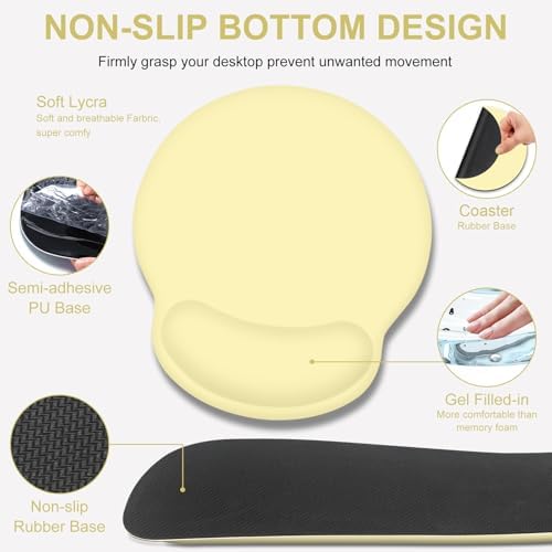 4 PCS Mouse Pad Desk Mat Protector, Keyboard Wrist Rest + Comfortable Mouse Pad with Wrist Rest +Coaster, Large Gaming Mousepad for Computer Laptop, 35.4" X 15.7" XXL Deskpad for Office Home I Yellow - Image 5
