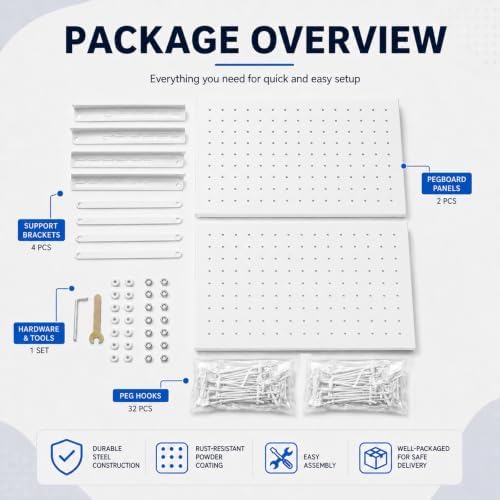 2 Pack Pegboard Display Stand, Metal Peg Board with 32 Hooks, Adjustable Angle & Foldable Design, Thick Steel Panel, Durable Tabletop Rack 16''x12'' for Vendor Display, Craft Show, Jewelry Display (white) - Image 6