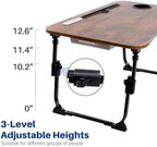 BYMECOST Laptop Desk for Bed, Height Adjustable Laptop Bed Table, Foldable Portable Lap Desk Stand with USB/Storage Drawer/Cup Holder/Slot, Breakfast Tray for Working Reading Writing Eating - Image 4
