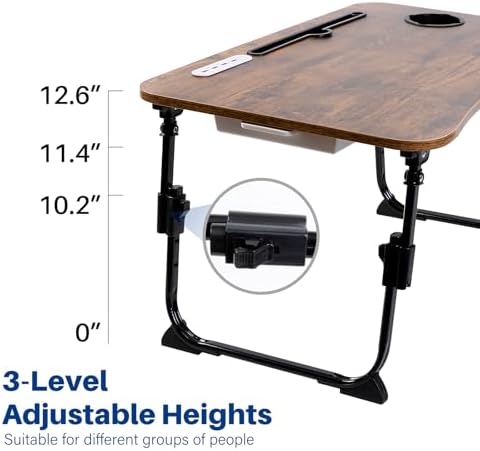BYMECOST Laptop Desk for Bed, Height Adjustable Laptop Bed Table, Foldable Portable Lap Desk Stand with USB/Storage Drawer/Cup Holder/Slot, Breakfast Tray for Working Reading Writing Eating - Image 4