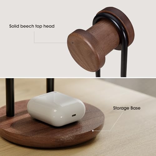 Fenge Headphone Stand with Storage Base, Headset Holder for Desktop, Brown - Image 5